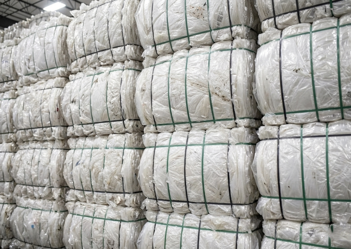 Pressed bales of incoming film